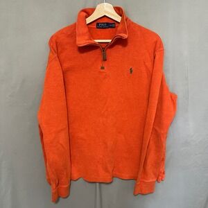 Polo Ralph Lauren Cotton Pullover 1/4 Zip Orange Sweater Men's Size Large‎ Pony